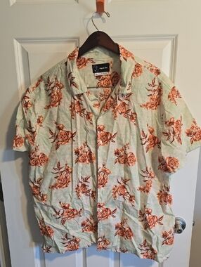 Original Use Mint and Rust Floral Short-Sleeve Button-Up Shirt